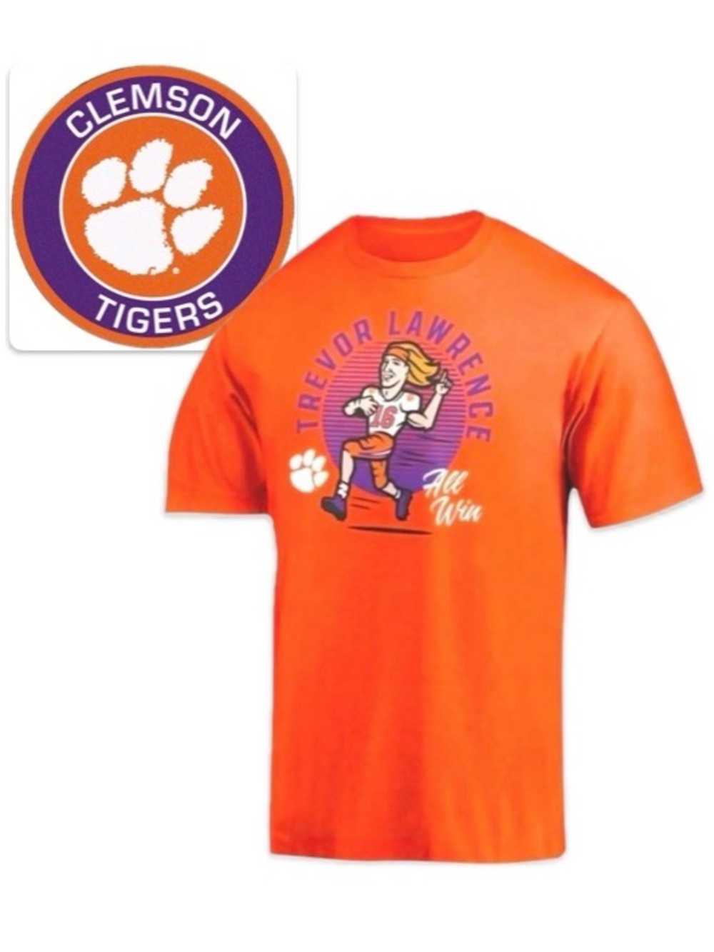 NWT [Fanatics] Clemson Tigers NCAA Trevor Lawrence “ALL WIN” Graphic Tee Men’s L - Picture 2 of 7